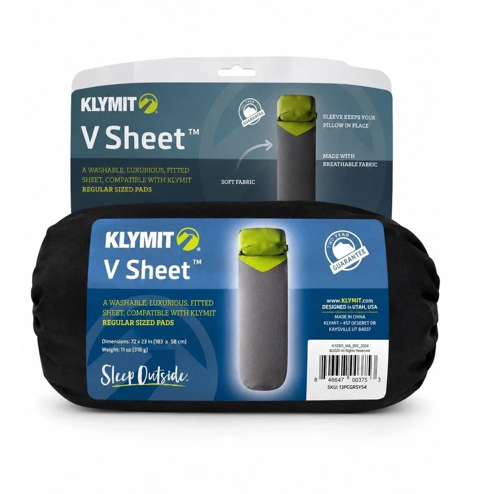 Klymit V Sheet Fitted Sleeping Pad Cover Regular Size Gray Green 72x23 NEW